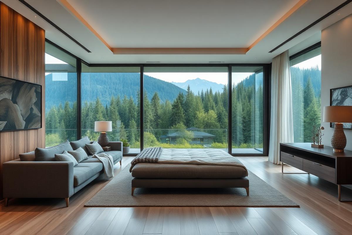 Villa interior with mountain view